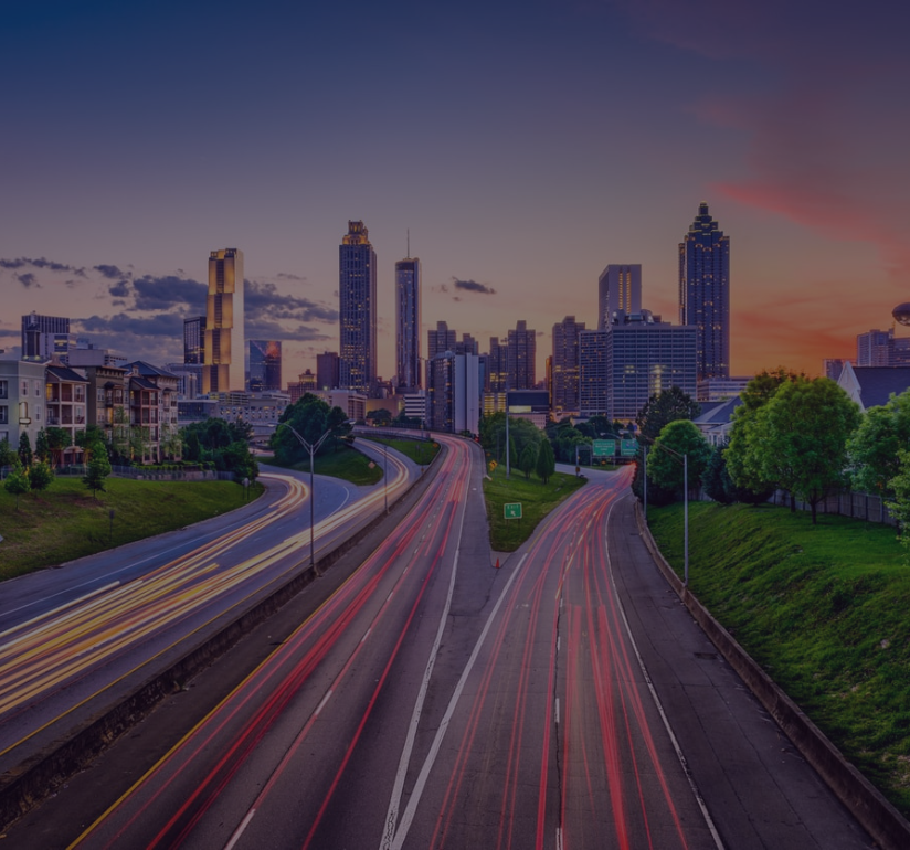 City highways leading to Atlanta at dusk